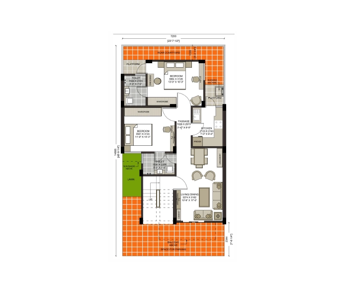 2 BHK Floor Plan